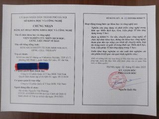 CHỨNG NHẬN ĐĂNG KÝ HOẠT ĐỘNG KHOA HỌC VÀ CÔNG NGHỆ 